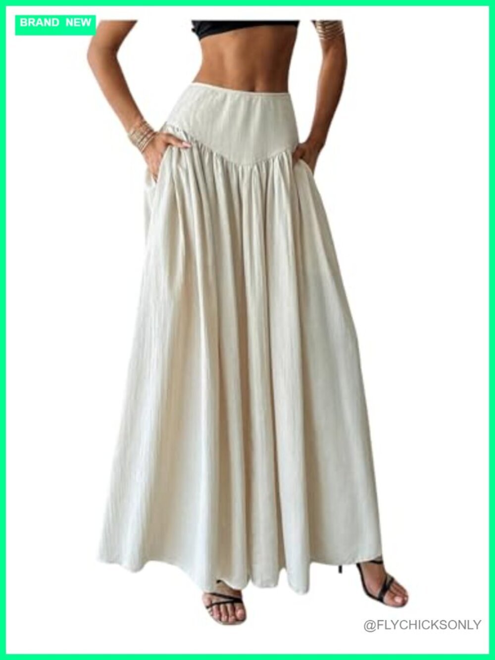 Pleated Flowy Long Maxi Skirt with Pockets High Waist